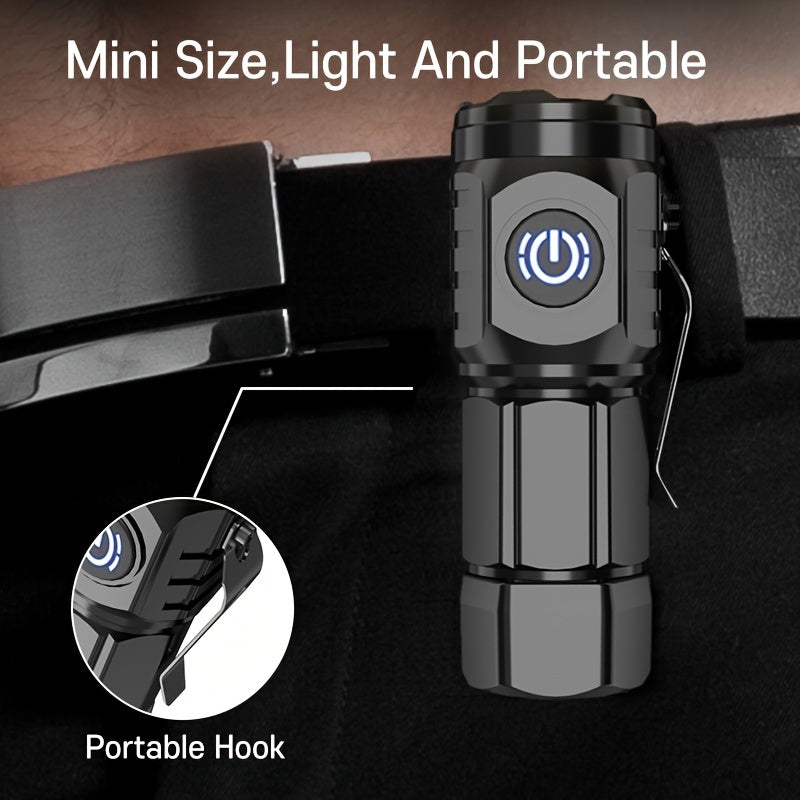 Linterna LED mini recargable por USB con lente Frog Eye, luz de emergencia portátil
