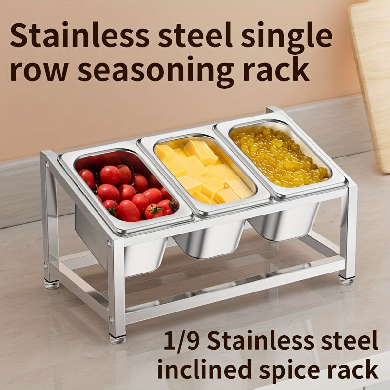 Stainless Steel Spice Organizer with Condiment Containers for Kitchen and Restaurant Use