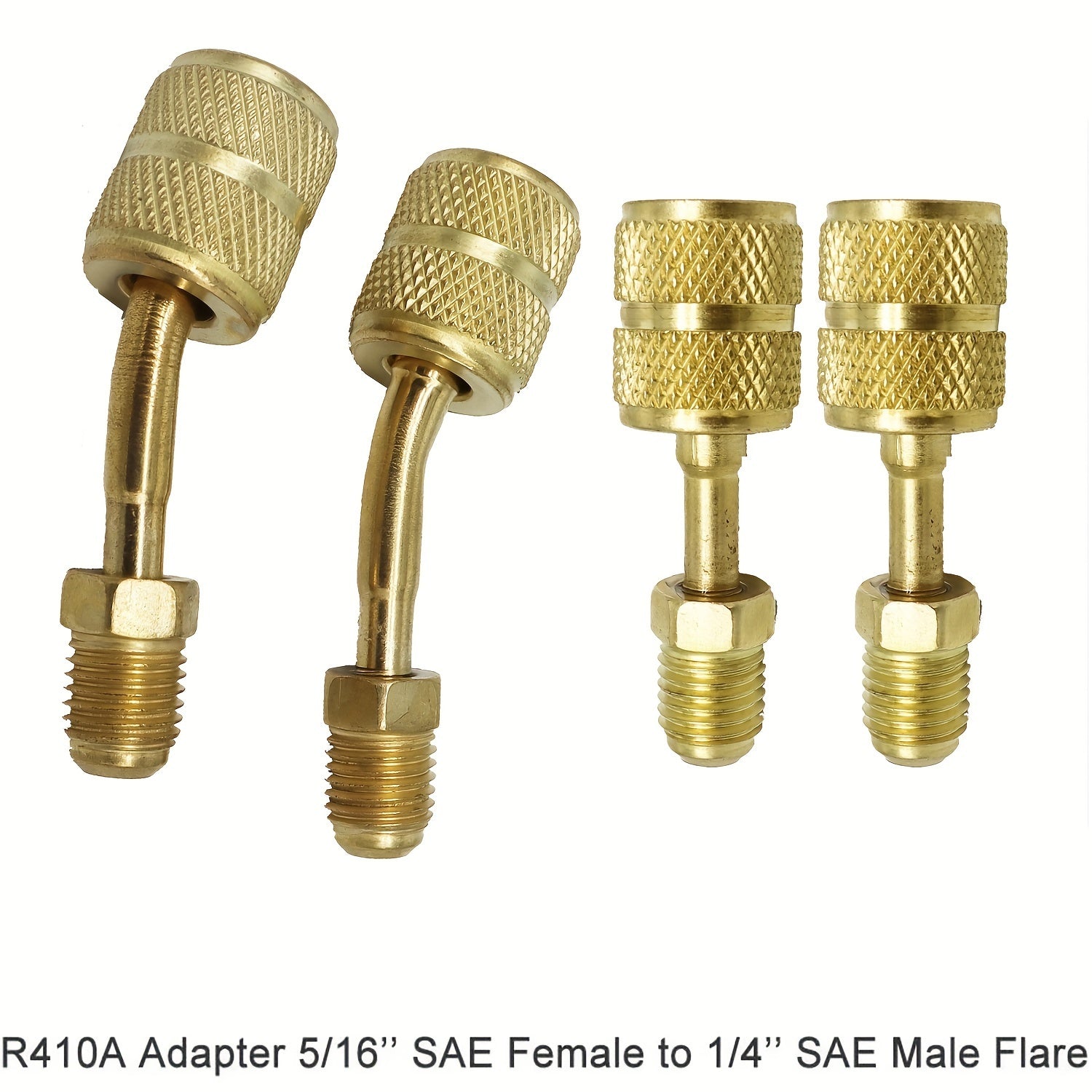 Mini Split Adapter Kit for R410A HVAC Hose Fittings 5/16 Inch SAE Female to 1/4 Inch SAE Male Straight and Angled Set of 2