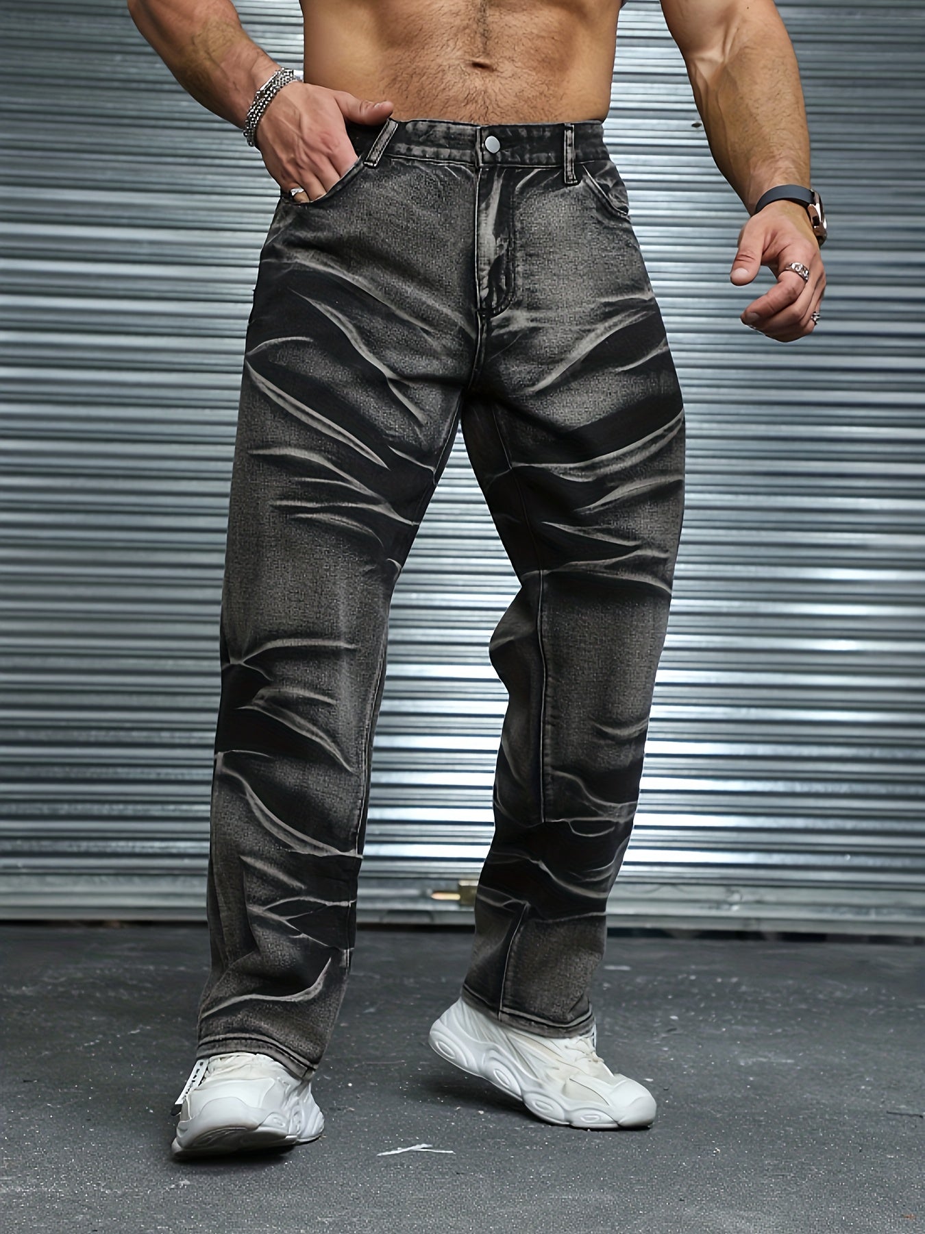 Men's Plus Size Tie-Dye Denim Jeans Asymmetrical Casual Woven Cotton Polyester