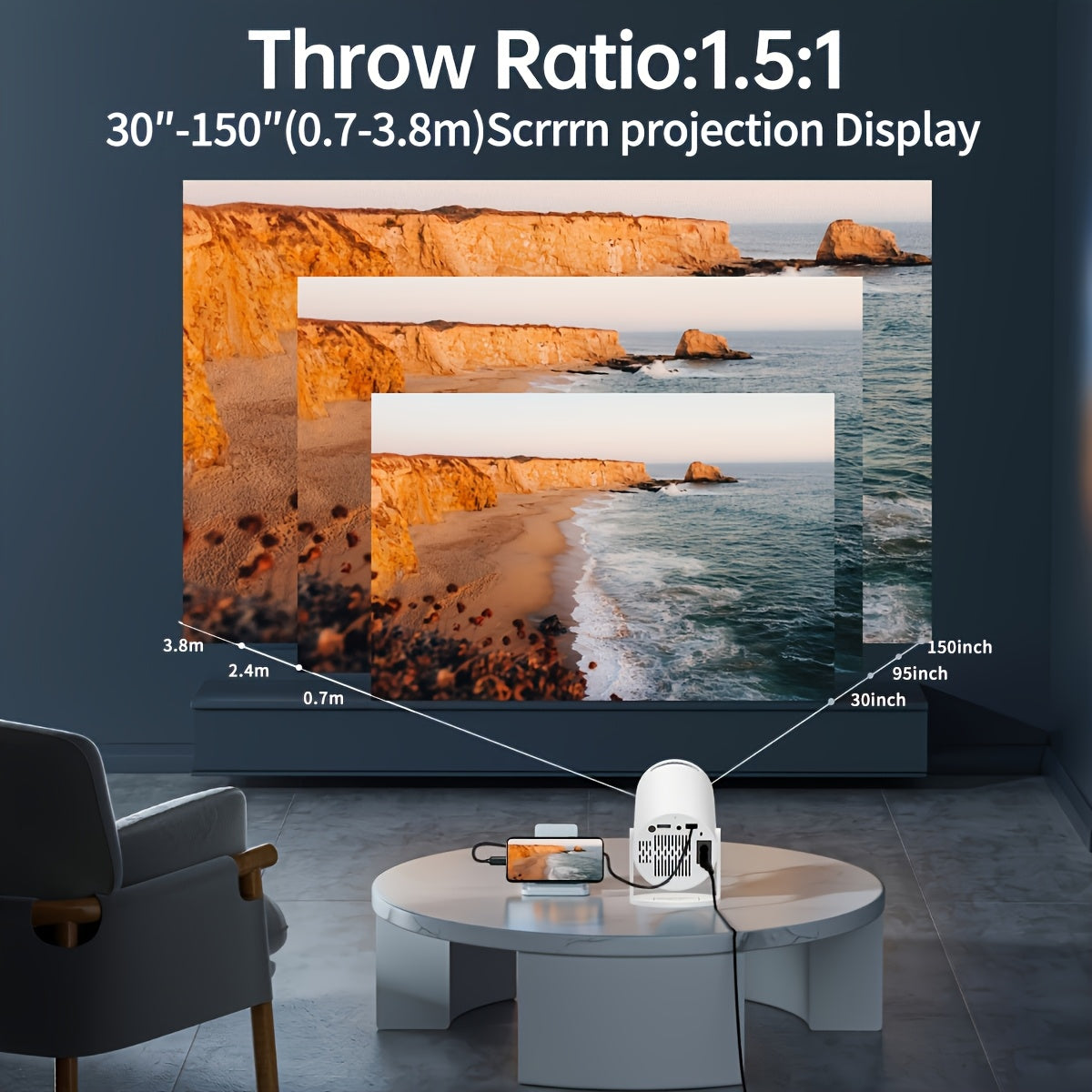 Мини портативный HD-проектор с регулируемым углом 180° и коррекцией трапеции