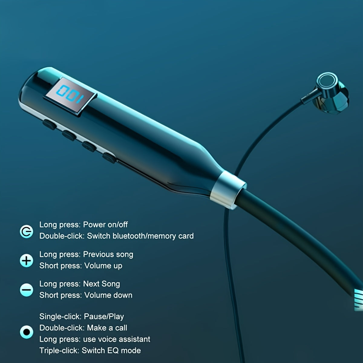 Wireless Neckband Earbuds with Microphone 120H Playback HiFi Stereo Sweatproof for Gym Running