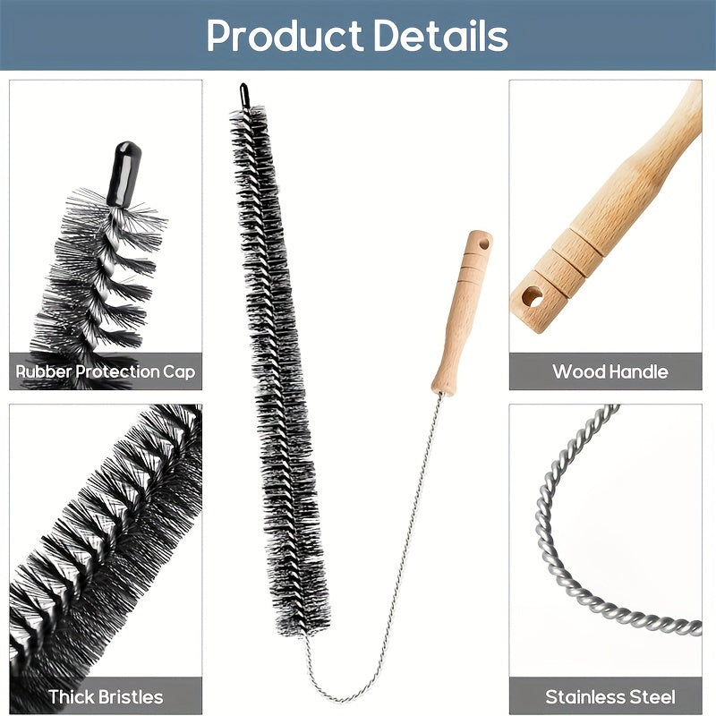 3-ta bo'lakli moslashuvchan quritgich vent cho'tkasi to'plami, yog'och tutqichlar bilan, chang va spiralni tozalash uchun