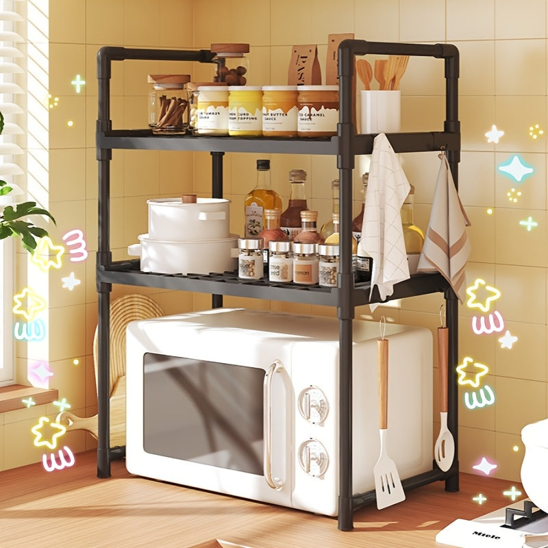 Estante organizador de cocina ajustable de 3 niveles, plástico y metal, para almacenamiento en encimera de horno microondas