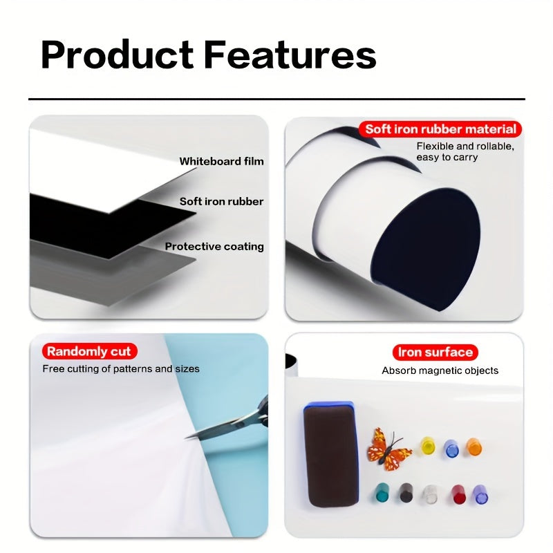Magnetic Whiteboard Sheet PET Surface Easy Stick Peel Markers Accessories Home Office