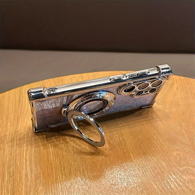 Luxury Magnetic Glitter Gradient Phone Case for Samsung Galaxy S22+ to S25 Ultra with Stand and Lens Protection