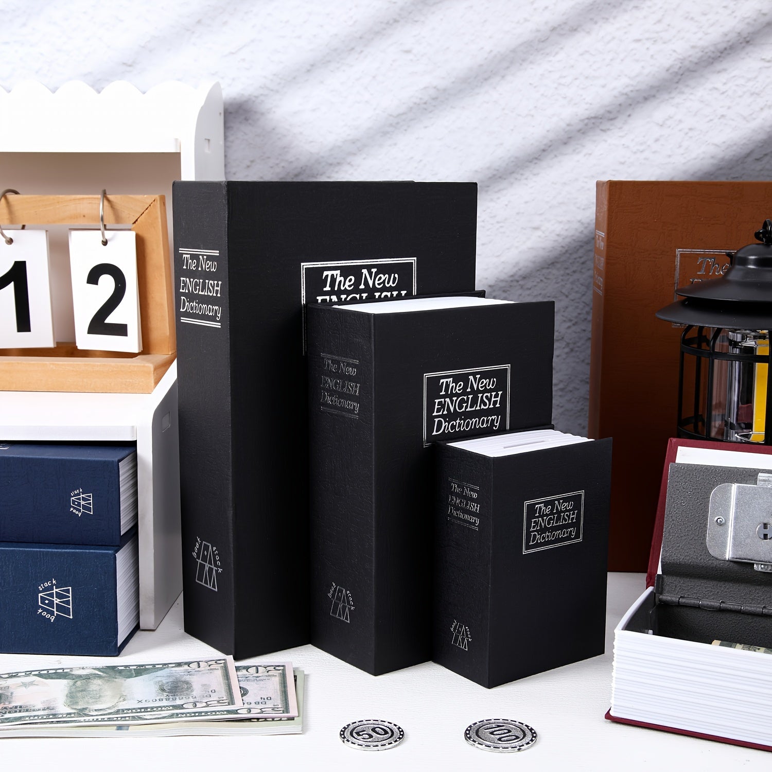 Metal Book Shape Money Box with Password Lock for Valuables Safe Storage