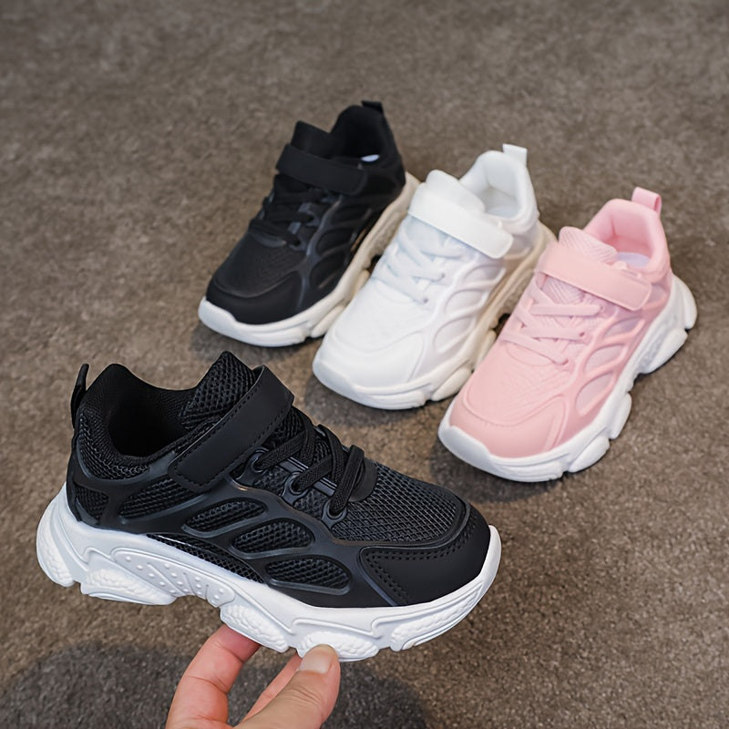 Дышащие сетчатые кроссовки для девочек, всесезонные нескользящие беговые туфли с застежкой на липучке