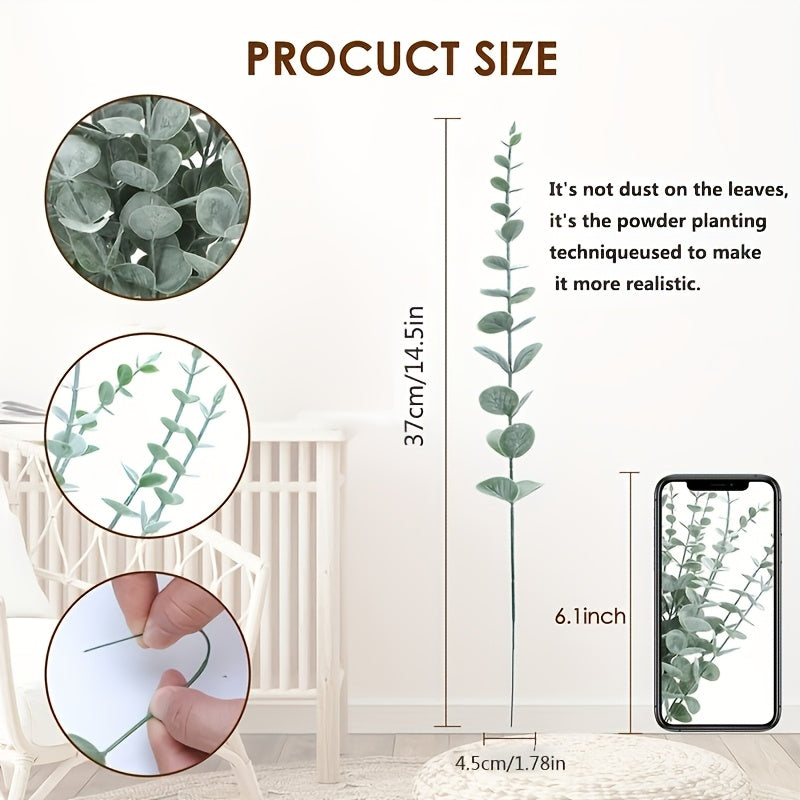 Qorong‘u yashil faux eucalyptus barglari gullar kompozitsiyalari, ichki bog‘lar va bezaklar uchun, 12 ta to‘plam