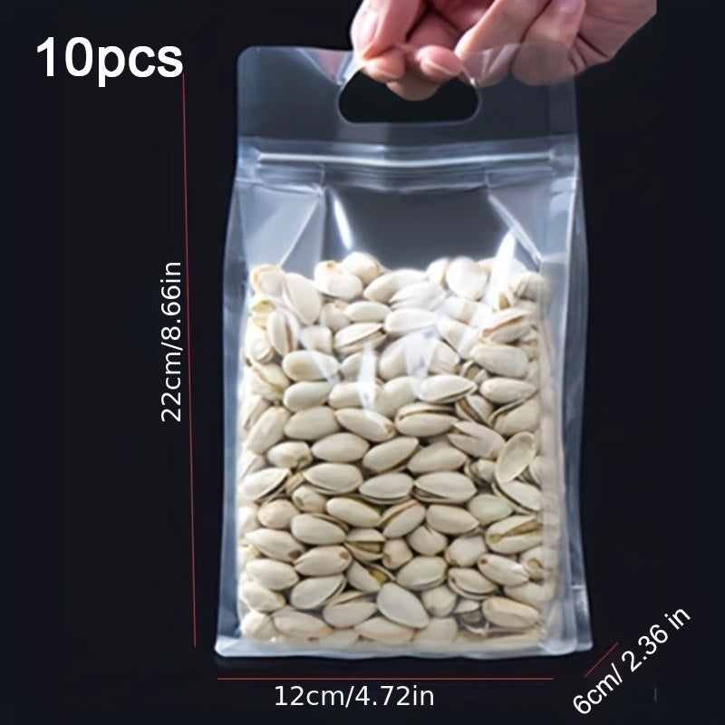 Pack of 10 Reusable Plastic Zip Lock Bags with Handles for Food Storage