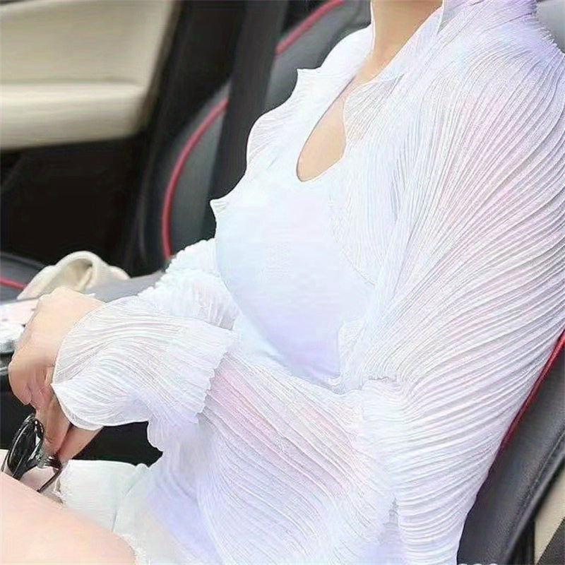 Women’s Wrinkle-Free Chiffon Sun Protection Sleeve Shawl for Driving in Solid Color