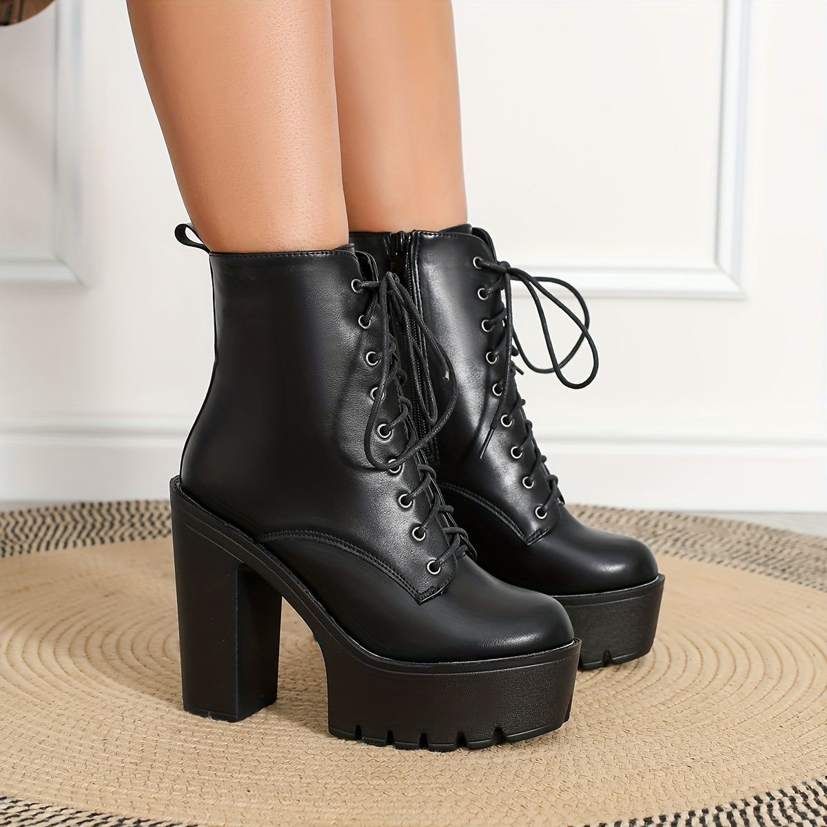 Women's Ankle Boots High Heel Solid Color Side Zipper Fabric Lining