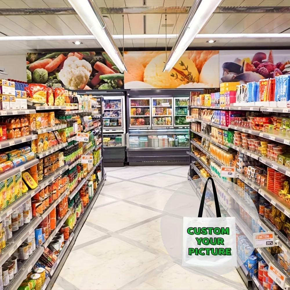 Персонализированная многоразовая сумка-тоут с индивидуальной фотографией и текстом, складная, из полиэстера, смешанные цвета