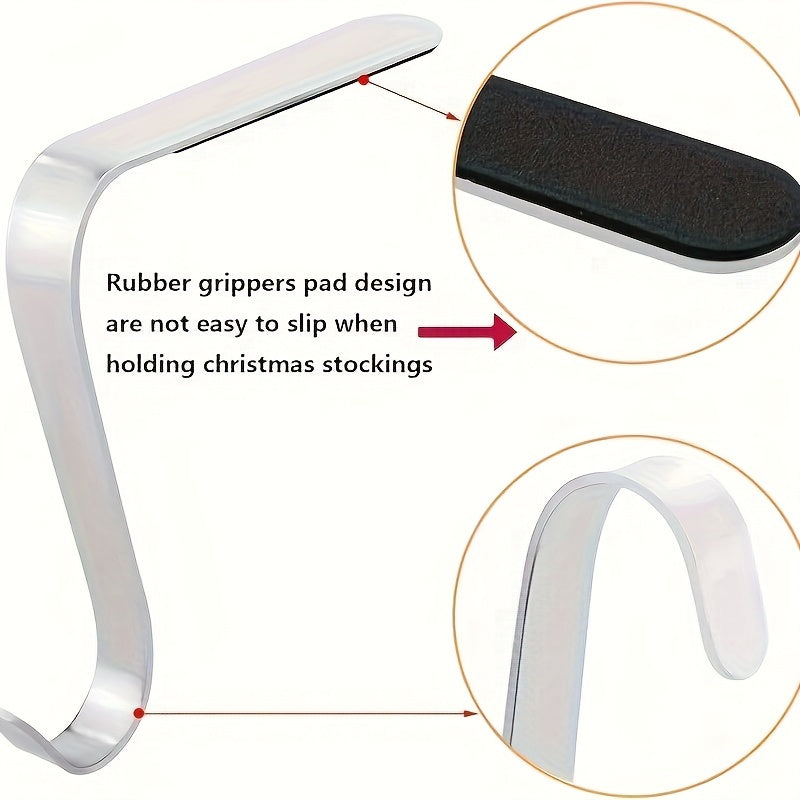 Metal Christmas Stocking Holder with Anti-Slip Hook for Fireplace Mantel Silvery Finish