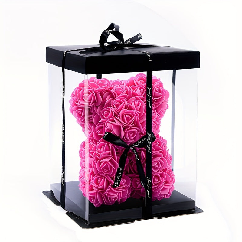20cm Artificial Foam Rose Bear in Container Decorative Flower Arrangement for Home Decor Gift
