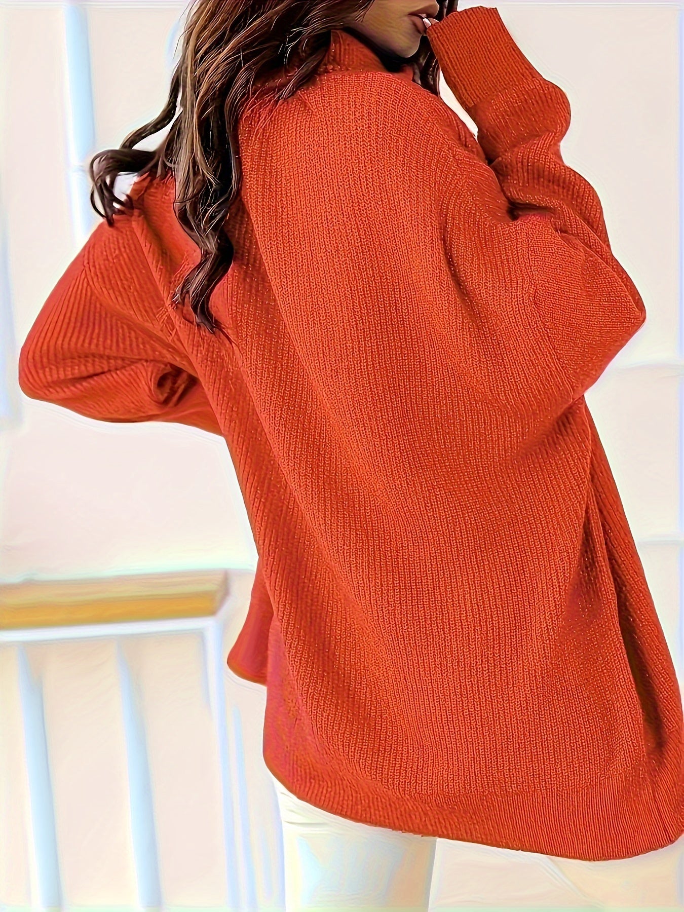 Plus Size Women's Solid Turtleneck Sweater Long Sleeve Fall Winter