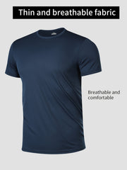 Men's Quick-Dry Athletic T-Shirt Breathable Moisture-Wicking Solid Color Crew Neck for Gym Running