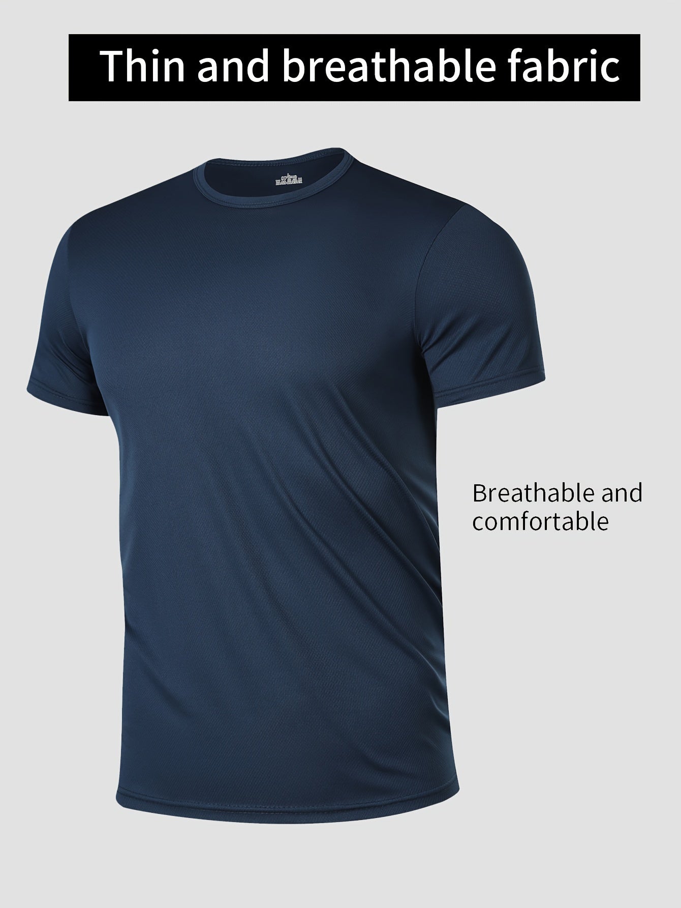 Men's Quick-Dry Athletic T-Shirt Breathable Moisture-Wicking Solid Color Crew Neck for Gym Running