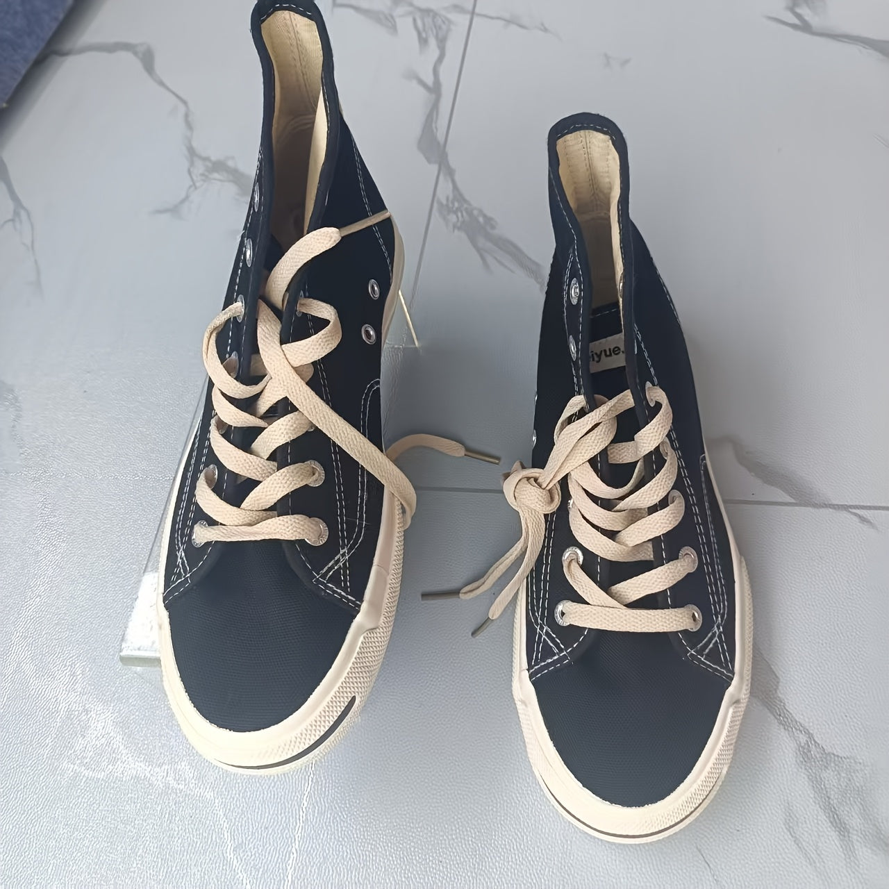 Women's Black High-Top Sneakers Breathable Fabric Casual and Work Shoes