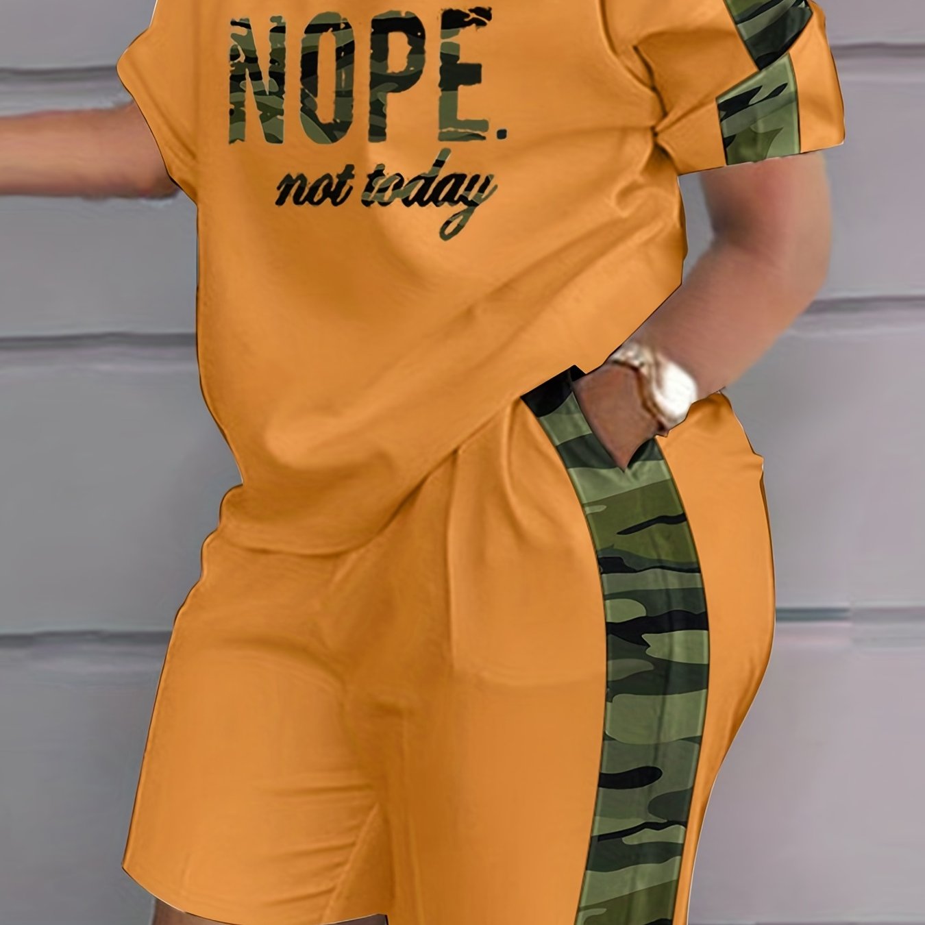 Plus Size Women's Letter Print Short Sleeve Tee and Shorts Set