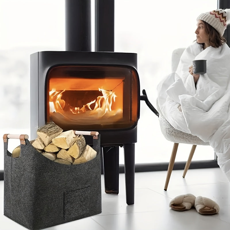 Durable Felt Storage Basket with Handles for Laundry Firewood and Household Use