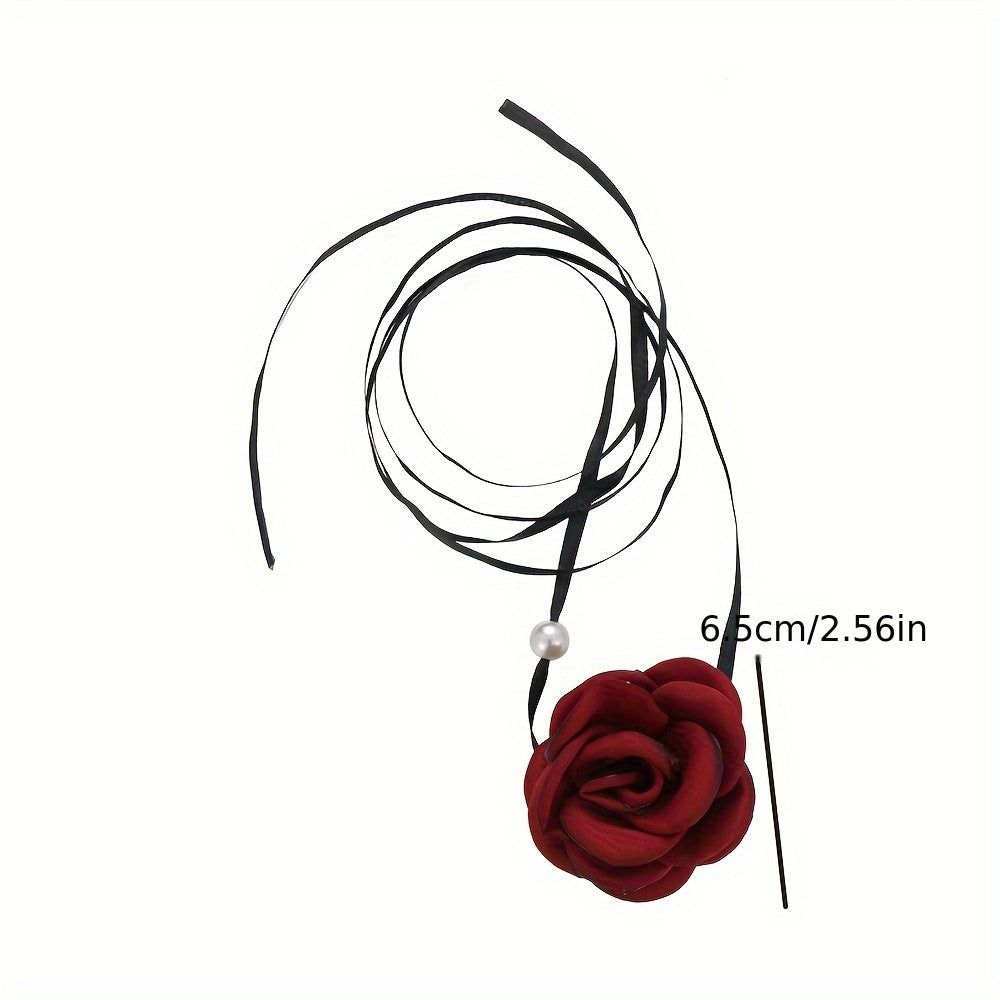 Set of 4 Vintage Rose Flower Choker Necklaces for Women Polyester Casual Accessories