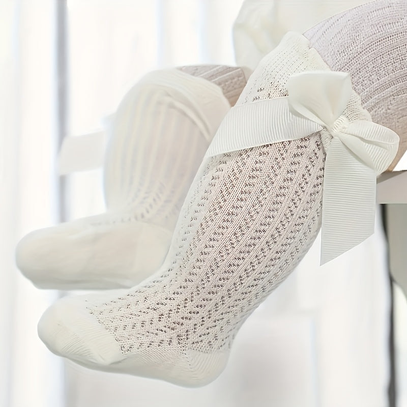 Girls' Knitted Crew Socks Mesh Cotton Blend Solid Color All-Season Kids' Socks