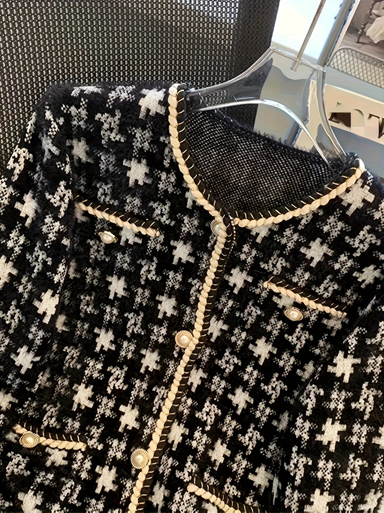 Women's Houndstooth Knit Cardigan Long Sleeve Open Front Fall Spring Casual