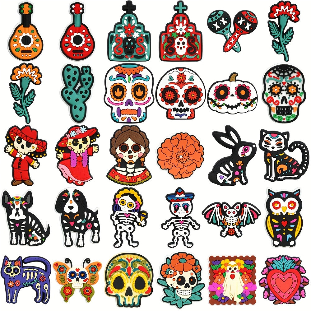 30/50pcs Soft Plastic Mexico Day Of The Dead Skeleton Shoe Charms for Sandals