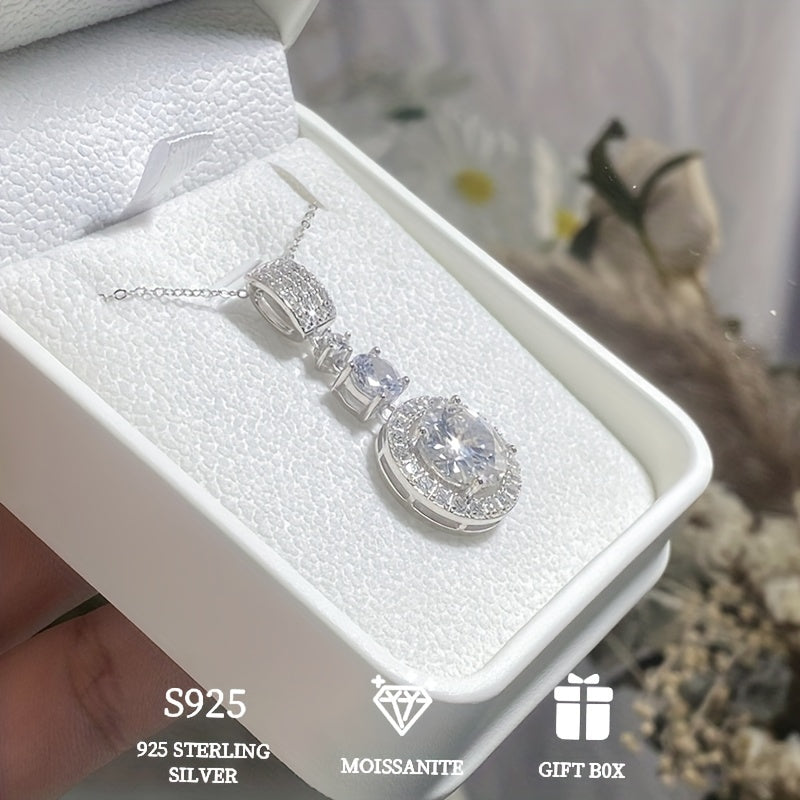 5 Carat Moissanite Pendant Necklace Sterling Silver Wedding Jewelry Gift Box
