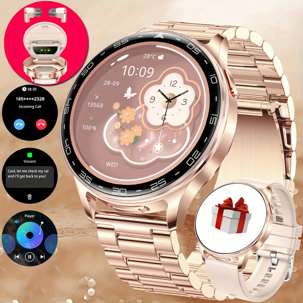 Women's Health Smartwatch with Built-in Wireless Headphones 3.5cm IPS Display Water Resistant Silicone Strap