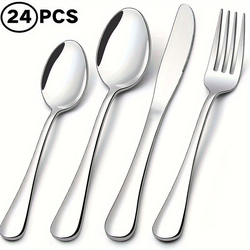 24-Piece Stainless Steel Tableware Set for 6 Dishwasher Safe Mirror Polished Utensils