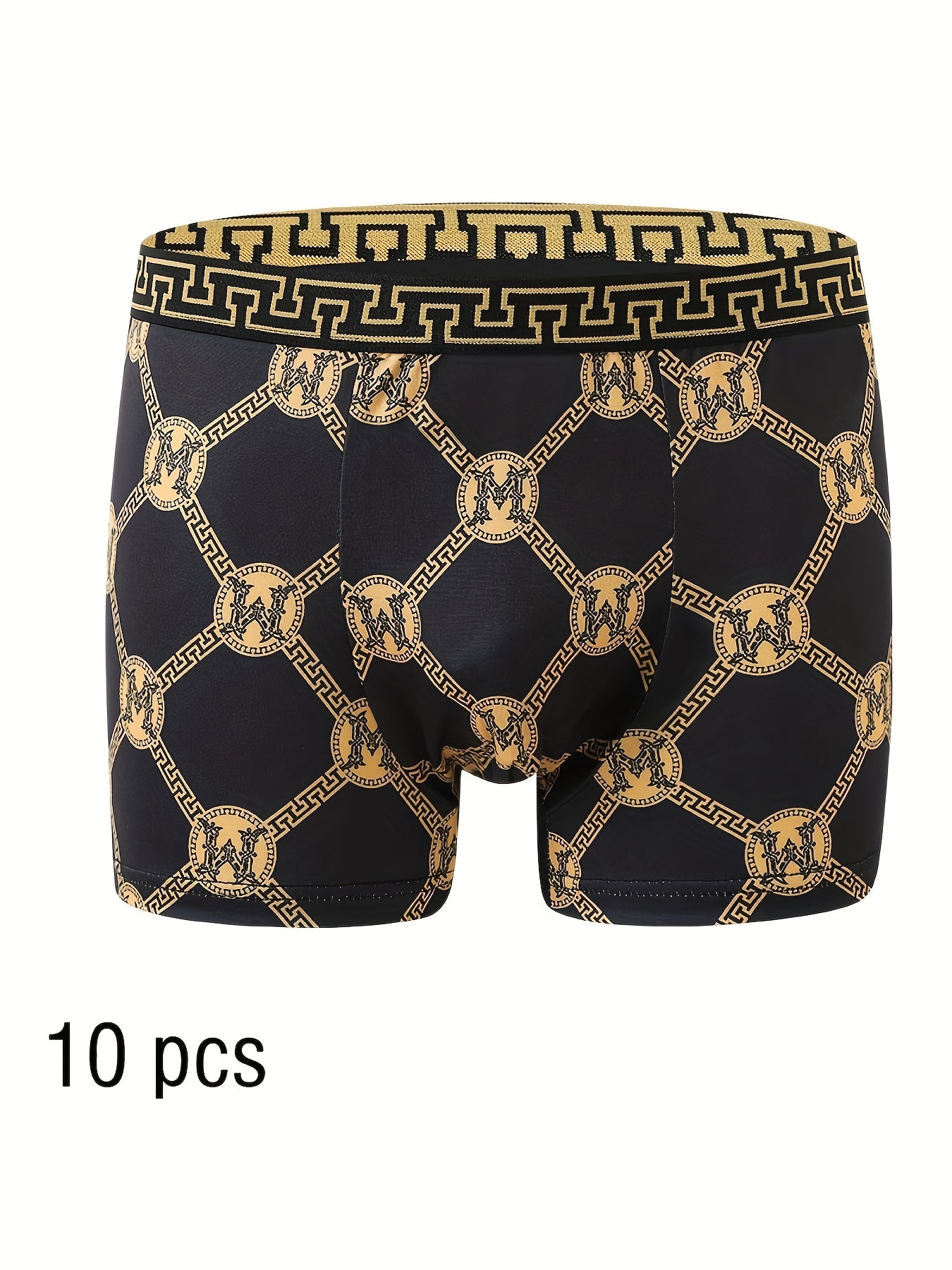 Men's Boxer Briefs 10 Pack Black Gold Print High Stretch Polyester Quick-Dry Comfort for Golf