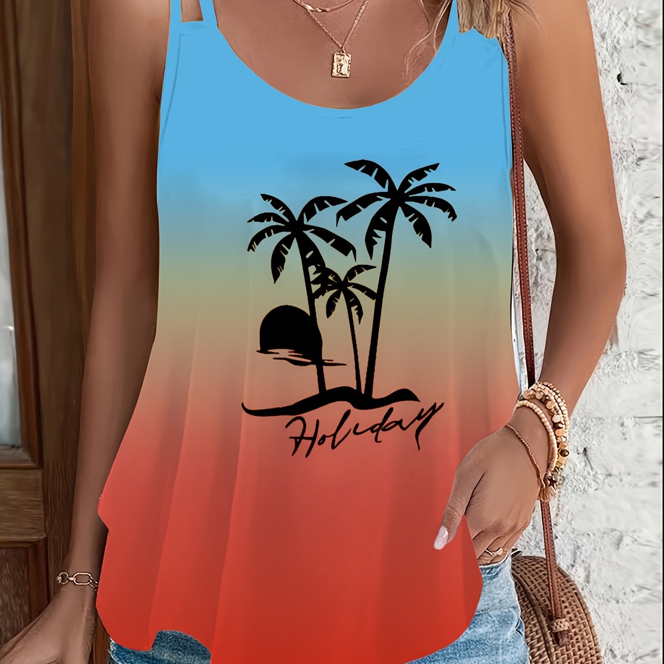 Женская градиентная майка-топ с принтом кокосового дерева