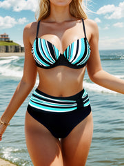 Striped Women's 2-Piece Bikini Set V-Neck High Cut Swimsuit