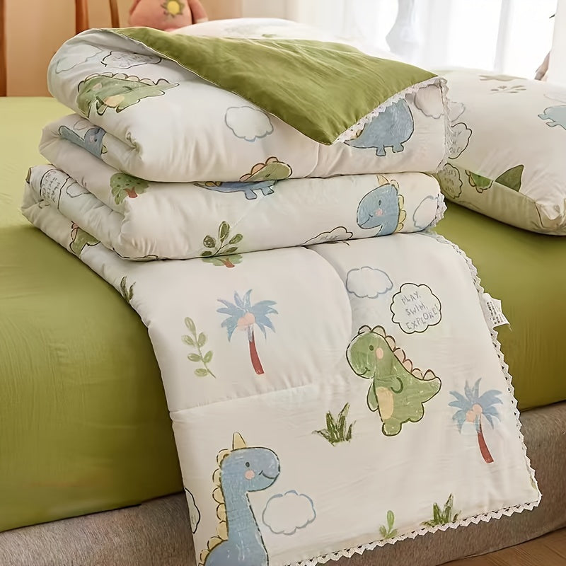 Floral and Fruit Pattern Quilt Bedspread with Scalloped Edge Soft Liner All-Season Polyester Bedding