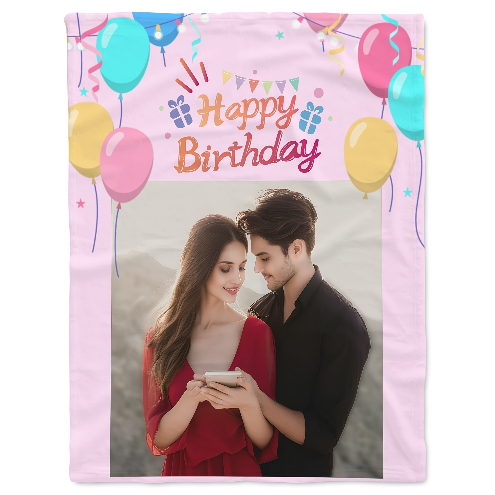 Personalized Photo Blanket with Balloons and Happy Birthday Message for Kids