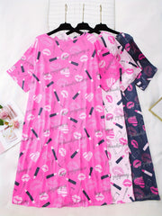 Women's Plus Size Knit Lip Print Sleep Dresses 3-Pack Short Sleeve Loungewear