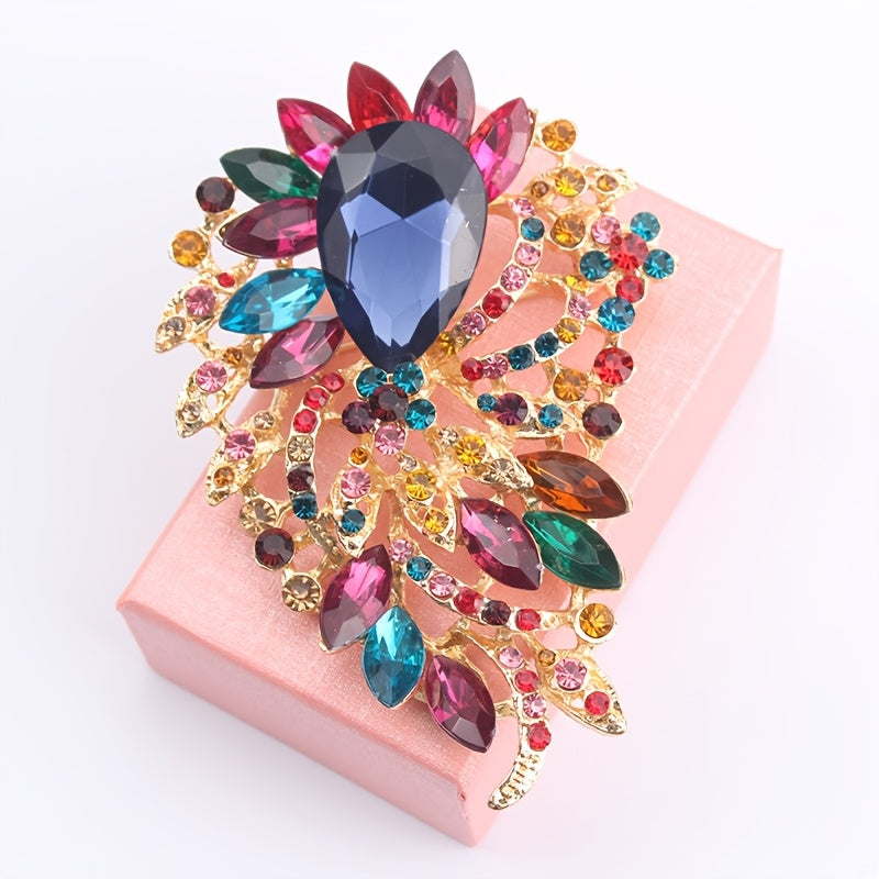 Women's Elegant Water Drop Rainbow Crystal Moon Brooch Jewelry