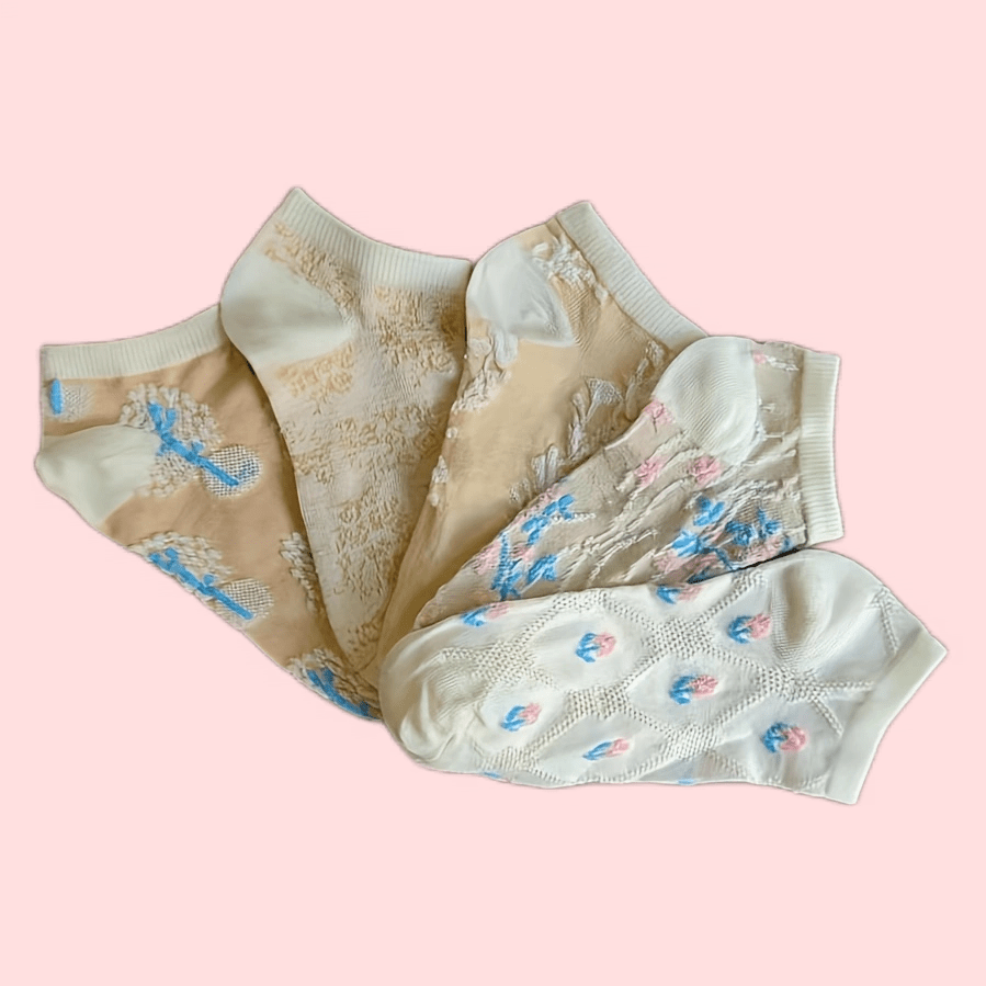 Pack de 5 calcetines cortos blancos de verano para mujer, calcetines de tobillo de punto para uso casual