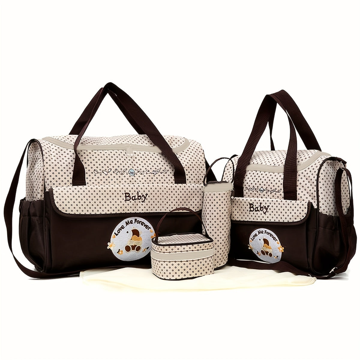 Mommy Bag Set 5-Piece Large Capacity Diaper Bag with Bottle Cover and Accessories
