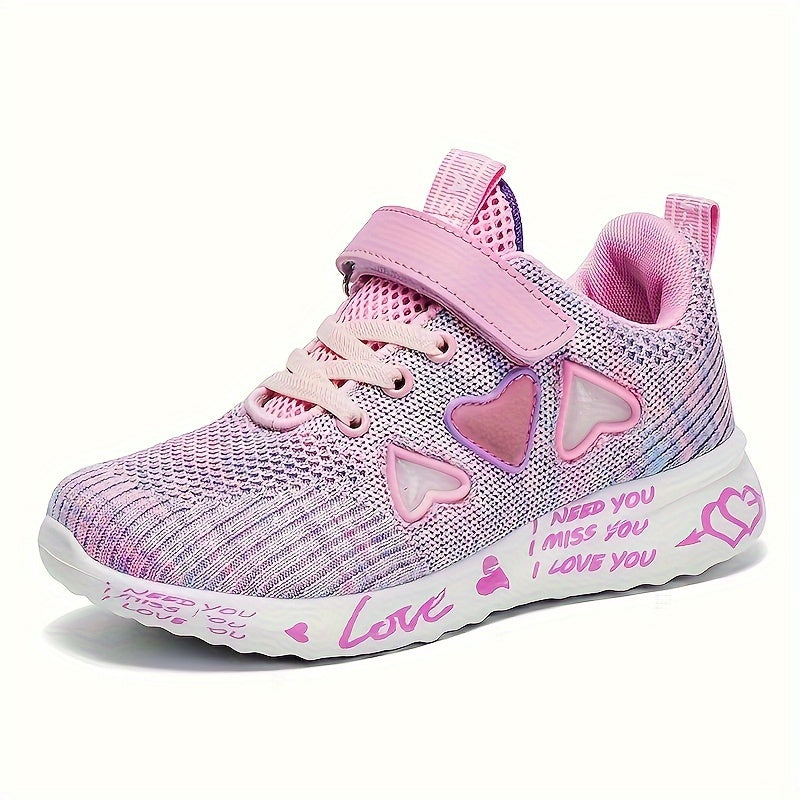 Girls' Breathable Low Top Woven Sneakers with Heart Design for Casual and Running
