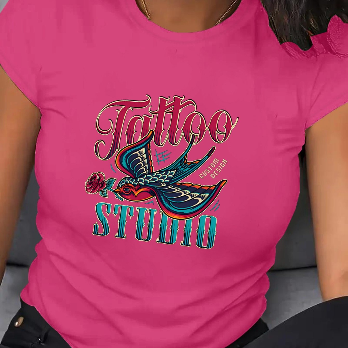 Women's Plus Size Tattoo Studio Graphic Tee Crew Neck Short Sleeve T-Shirt