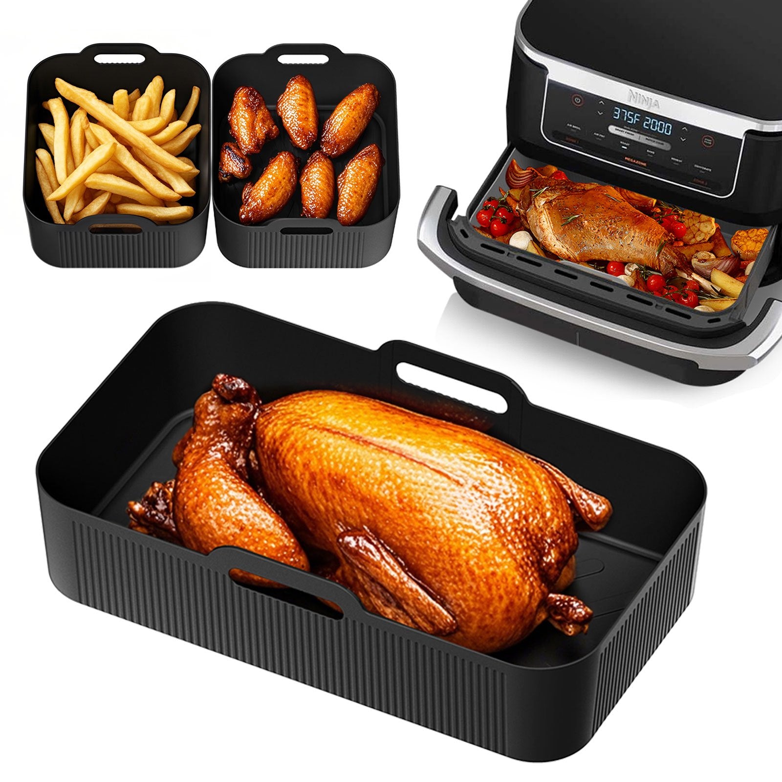 Silicone Air Fryer Liners 3 ta to'plam, pech, bug'lanish uchun yopishmaydigan pishirish matolari