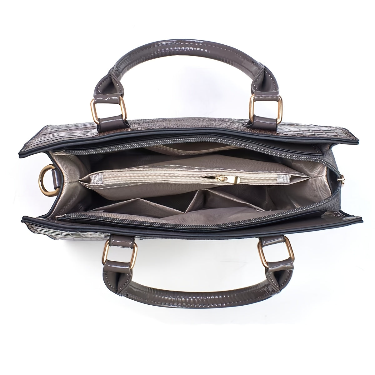 Ayollar uchun 2 ta krokodil naqshidagi sumka to'plami, yuqori sifatli kumush hamyon va rivet bezakli porloq charm to'plam sumkasi bilan birga. 14-fevral kuni sovg'a, ish va dam olish uchun mukammal.