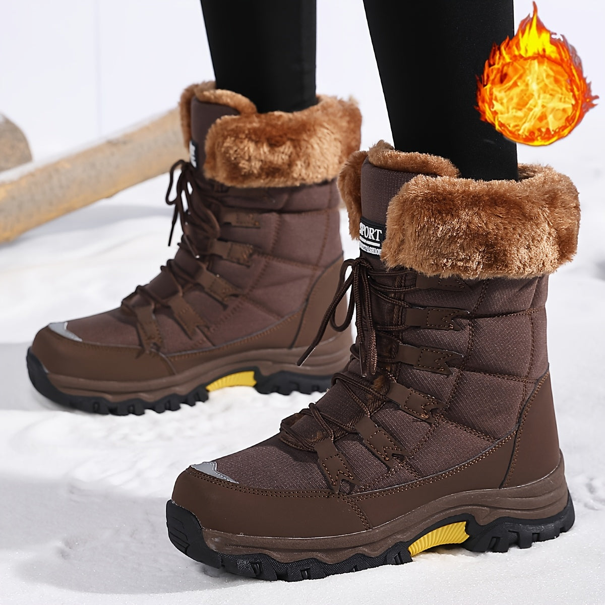 Women’s Fleece-Lined Mid-Calf Winter Boots Light Beige Outdoor Casual