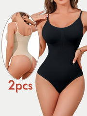 2pcs Seamless Thong Shapewear Bodysuit for Women High Support Tummy Control