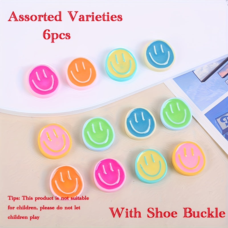 6Pcs or 12Pcs Joyful Face Resin Shoe Charms Pastel Bright Colors for Sneakers and Boots
