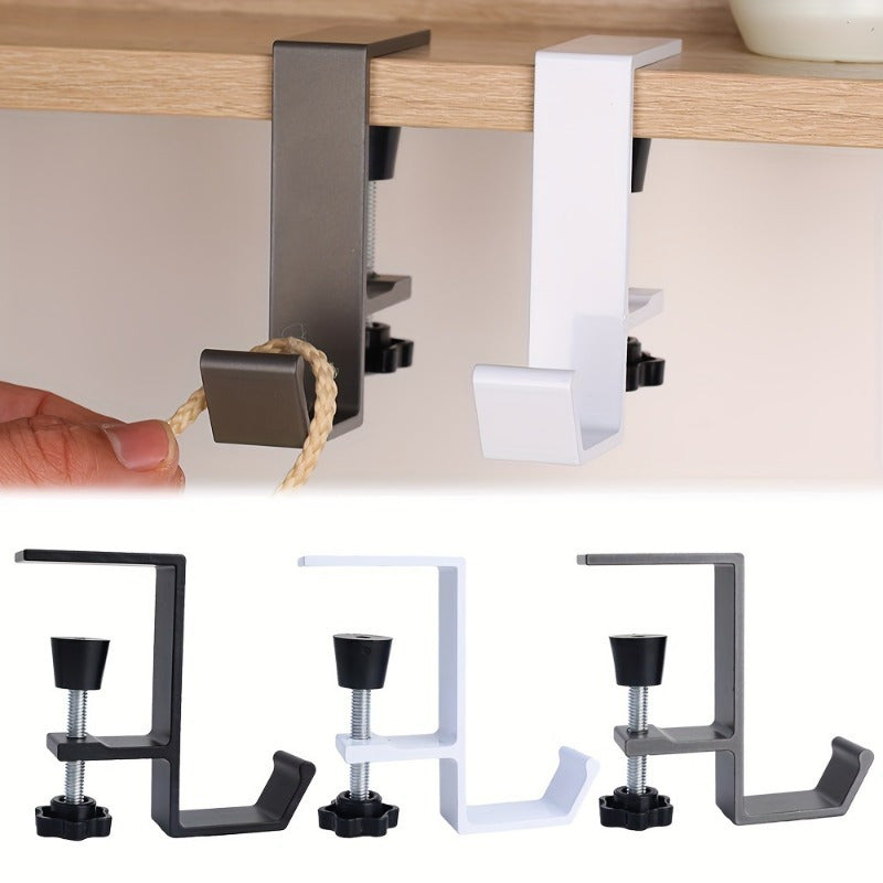 Adjustable Under-Desk Hook Aluminum Black Gray White for Office and Kitchen Storage