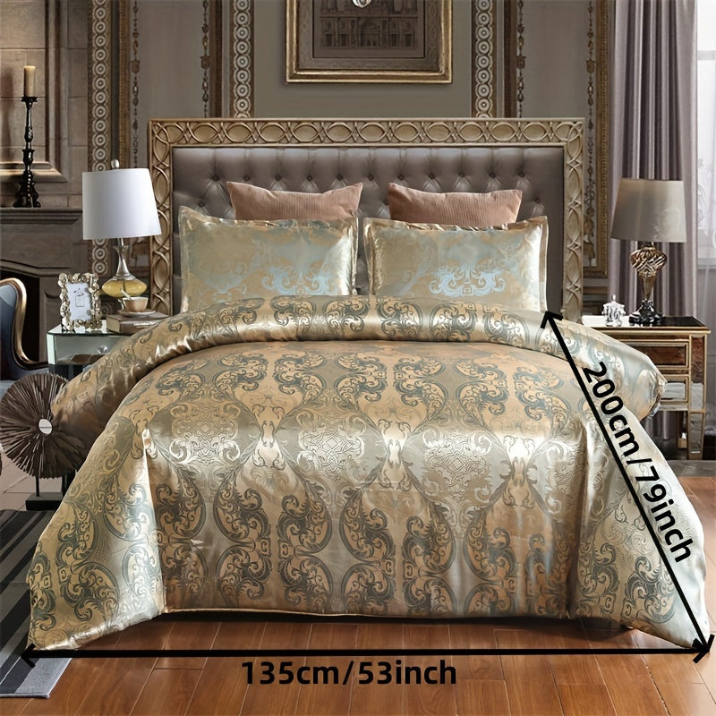 European-Style Satin Jacquard Quilt Cover Set with Pillowcases Bedding Set